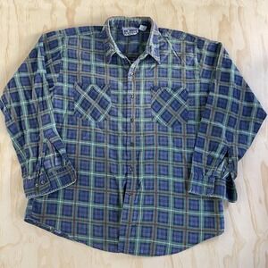 Vintage Haband's Ice House Flannels Shirt Mens XL Blue Plaid Flannel Button Up